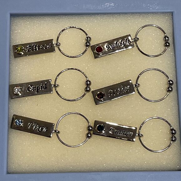 Liz Claiborne 6 Christmas Metal Wine Charms Santa's Reindeer NEW - Picture 4 of 7